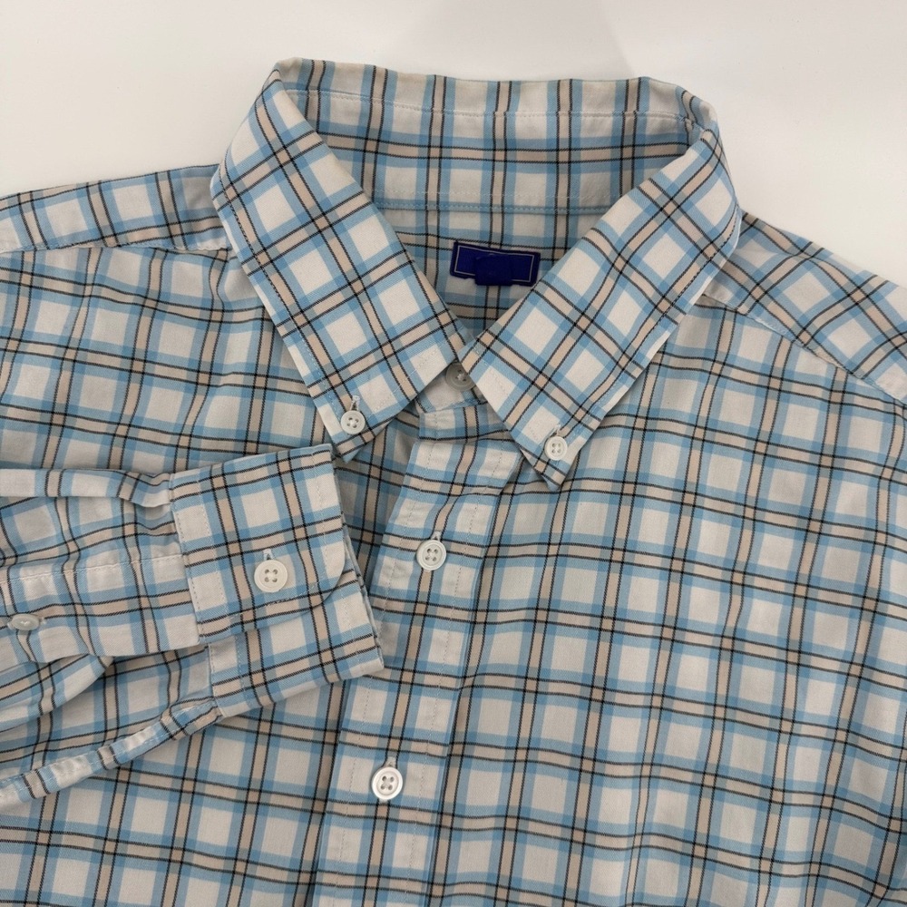 FootJoy Button Down Shirt Mens L Blue White Plaid Performance Stretch Shirt